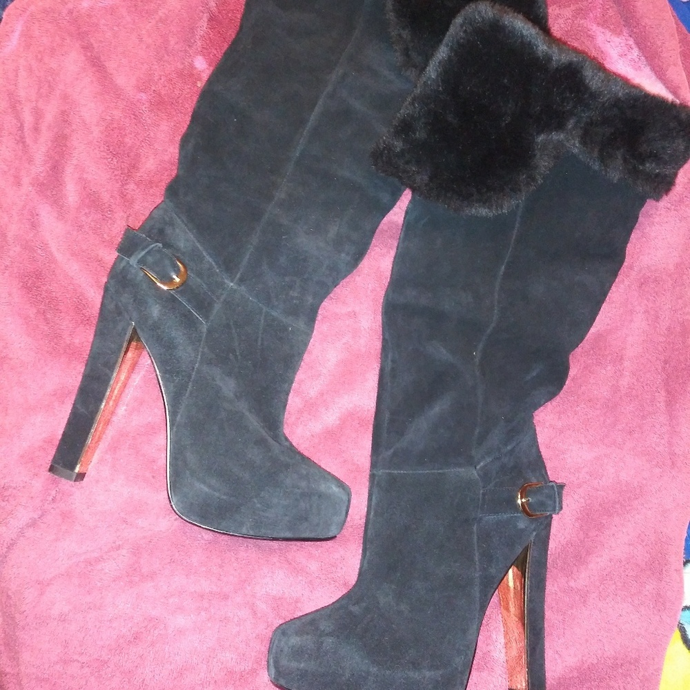 Black suede over the knee boots
